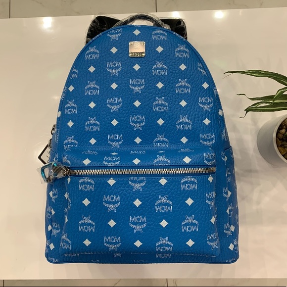 blue mcm backpack